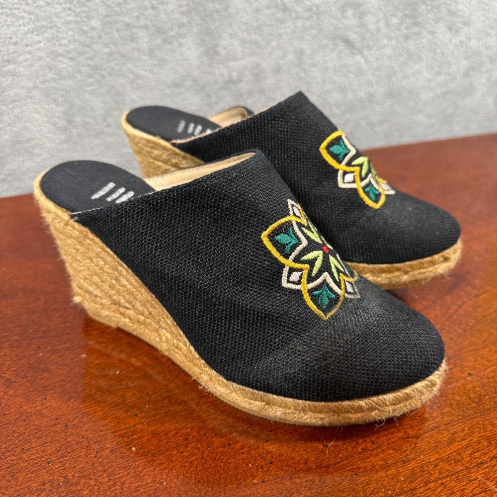 Viscata Black Embroidered Floral Wedge EU 37 Mule Slides Espadrille‎ Platform